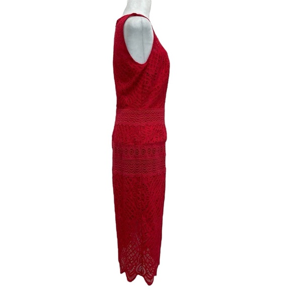 Tadashi Shoji Red Crochet Lace Jacques Midi Dress - Picture 5 of 12